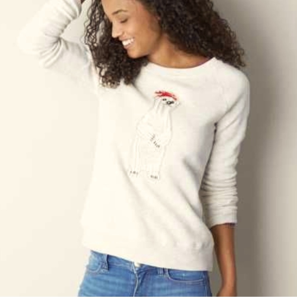 American Eagle Polar Bear Embroidered Beaded Sweatshirt Women's Medium Cream‎